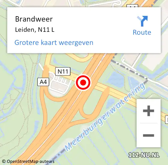 Locatie op kaart van de 112 melding: Brandweer Leiden, N11 L op 8 april 2018 00:55