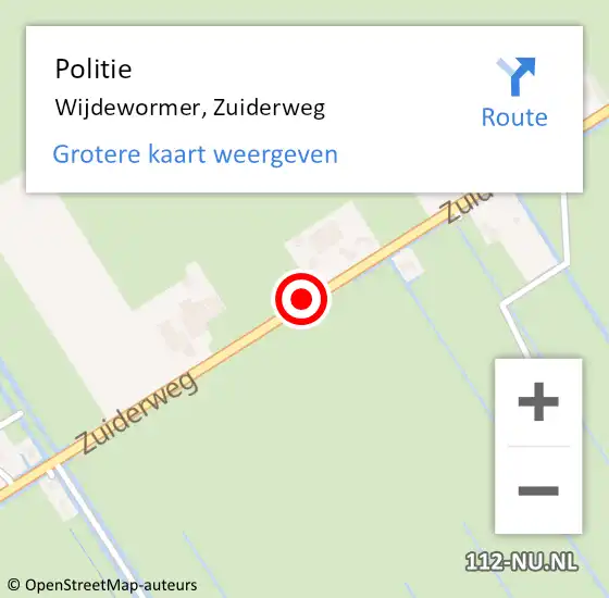 Locatie op kaart van de 112 melding: Politie Wijdewormer, Zuiderweg op 8 april 2018 04:38
