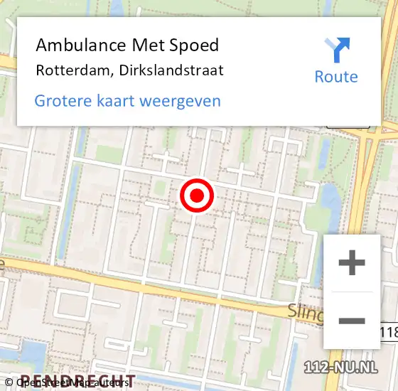Locatie op kaart van de 112 melding: Ambulance Met Spoed Naar Rotterdam, Dirkslandstraat op 8 april 2018 12:08