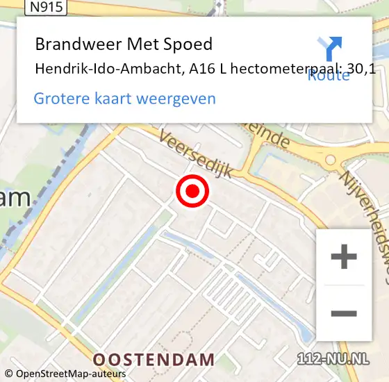 Locatie op kaart van de 112 melding: Brandweer Met Spoed Naar Hendrik-Ido-Ambacht, A16 L hectometerpaal: 30,1 op 9 april 2018 02:13