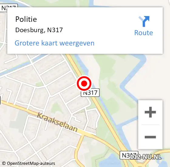 Locatie op kaart van de 112 melding: Politie Doesburg, N317 op 9 april 2018 06:30