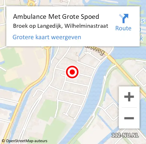 Locatie op kaart van de 112 melding: Ambulance Met Grote Spoed Naar Broek op Langedijk, Wilhelminastraat op 9 april 2018 09:11
