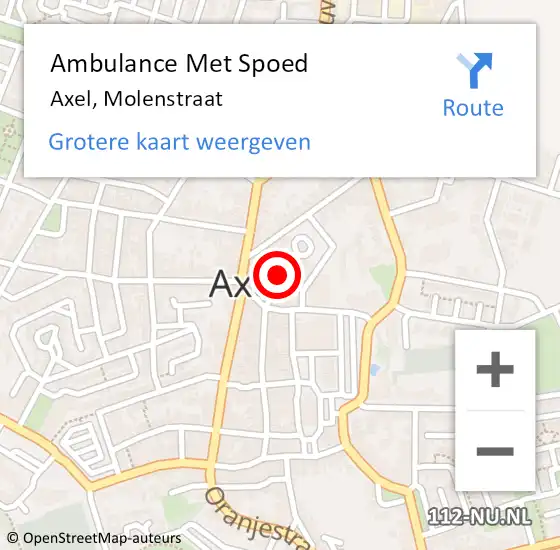 Locatie op kaart van de 112 melding: Ambulance Met Spoed Naar Axel, Molenstraat op 9 april 2018 09:23
