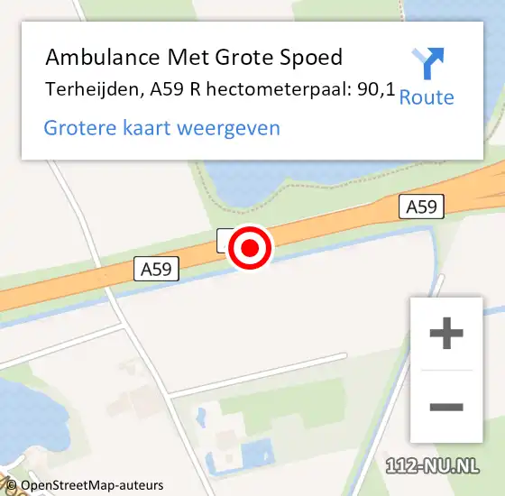Locatie op kaart van de 112 melding: Ambulance Met Grote Spoed Naar Terheijden, A59 R hectometerpaal: 90,1 op 9 april 2018 09:52