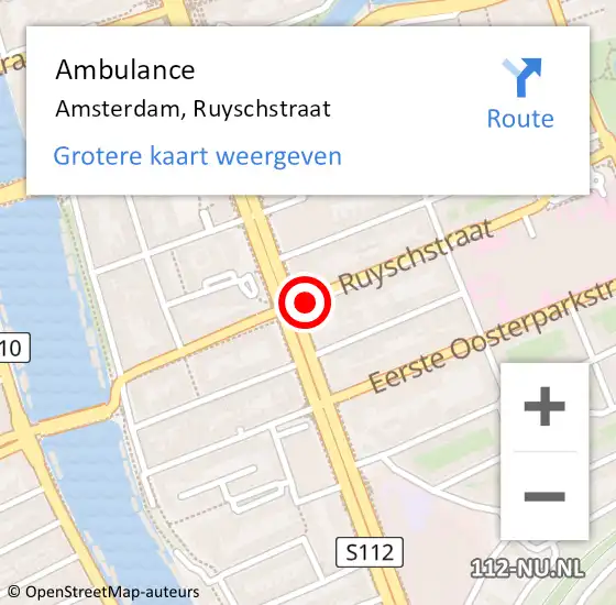 Locatie op kaart van de 112 melding: Ambulance Amsterdam, Ruyschstraat op 9 april 2018 10:41