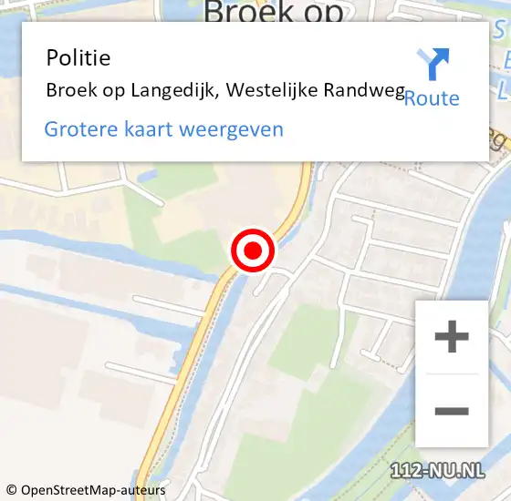 Locatie op kaart van de 112 melding: Politie Broek op Langedijk, Westelijke Randweg op 9 april 2018 11:11