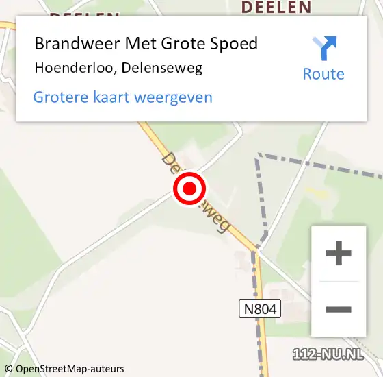 Locatie op kaart van de 112 melding: Brandweer Met Grote Spoed Naar Hoenderloo, Delenseweg op 9 april 2018 15:58