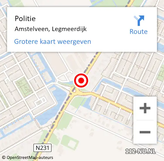 Locatie op kaart van de 112 melding: Politie Amstelveen, Legmeerdijk op 9 april 2018 17:30