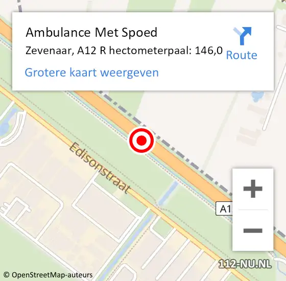 Locatie op kaart van de 112 melding: Ambulance Met Spoed Naar Zevenaar, A12 L hectometerpaal: 142,8 op 9 april 2018 17:33