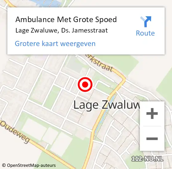 Locatie op kaart van de 112 melding: Ambulance Met Grote Spoed Naar Lage Zwaluwe, Ds. Jamesstraat op 9 april 2018 22:03