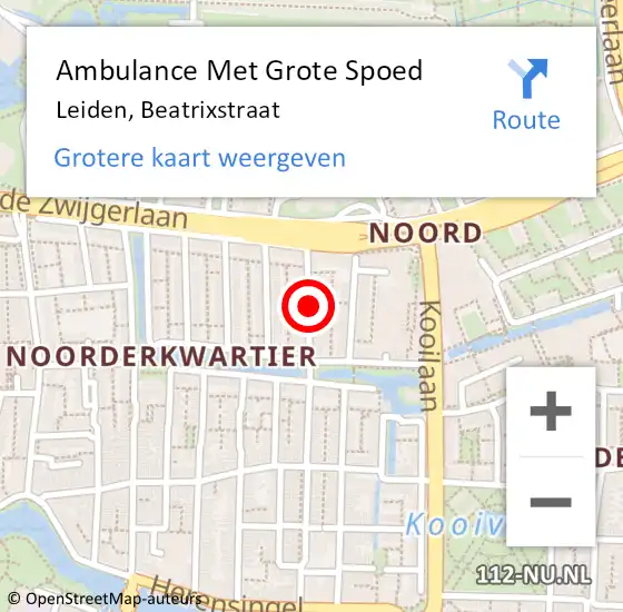 Locatie op kaart van de 112 melding: Ambulance Met Grote Spoed Naar Leiden, Beatrixstraat op 10 april 2018 09:37