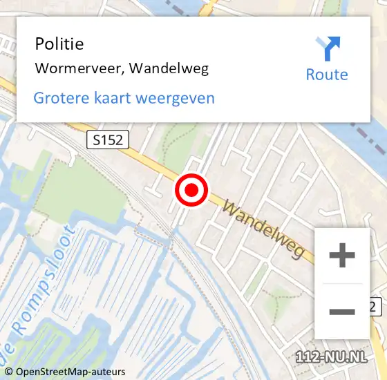 Locatie op kaart van de 112 melding: Politie Wormerveer, Wandelweg op 10 april 2018 10:49