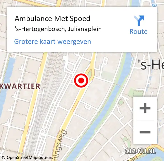 Locatie op kaart van de 112 melding: Ambulance Met Spoed Naar 's-Hertogenbosch, Julianaplein op 10 april 2018 11:34