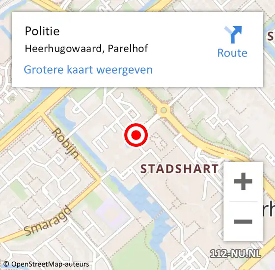 Locatie op kaart van de 112 melding: Politie Heerhugowaard, Parelhof op 10 april 2018 11:35