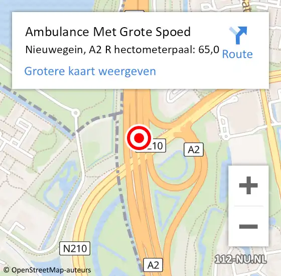 Locatie op kaart van de 112 melding: Ambulance Met Grote Spoed Naar Nieuwegein, A2 R hectometerpaal: 65,0 op 10 april 2018 15:00