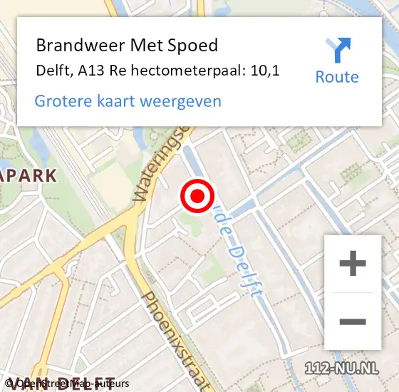 Locatie op kaart van de 112 melding: Brandweer Met Spoed Naar Delft, A13 Re hectometerpaal: 47,9 op 10 april 2018 16:47
