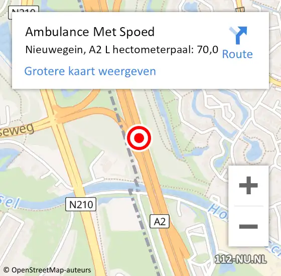 Locatie op kaart van de 112 melding: Ambulance Met Spoed Naar Nieuwegein, A2 R hectometerpaal: 68,6 op 10 april 2018 18:24