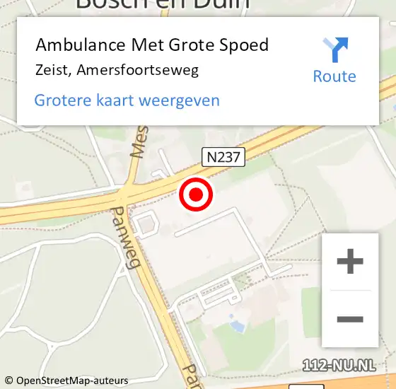 Locatie op kaart van de 112 melding: Ambulance Met Grote Spoed Naar Zeist, Amersfoortseweg op 10 april 2018 19:33
