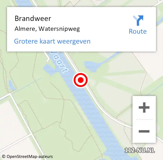 Locatie op kaart van de 112 melding: Brandweer Almere, Watersnipweg op 11 april 2018 09:57