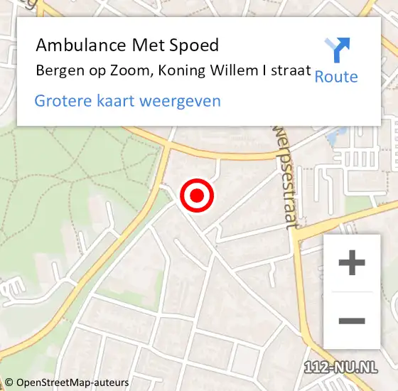 Locatie op kaart van de 112 melding: Ambulance Met Spoed Naar Bergen op Zoom, Koning Willem I straat op 11 april 2018 16:32