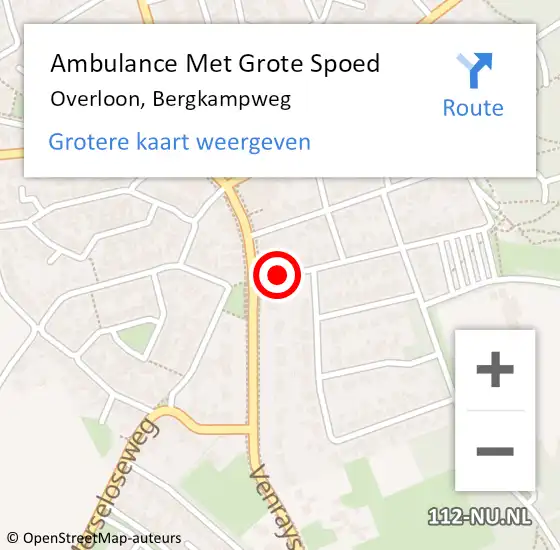 Locatie op kaart van de 112 melding: Ambulance Met Grote Spoed Naar Overloon, Bergkampweg op 11 april 2018 21:04