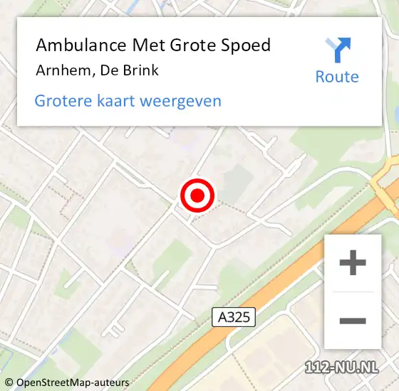 Locatie op kaart van de 112 melding: Ambulance Met Grote Spoed Naar Arnhem, De Brink op 11 april 2018 21:13