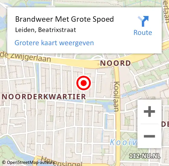 Locatie op kaart van de 112 melding: Brandweer Met Grote Spoed Naar Leiden, Beatrixstraat op 11 april 2018 22:39