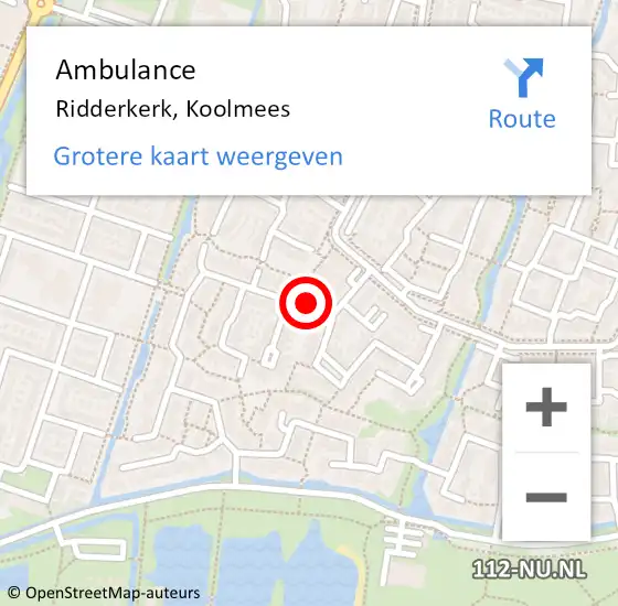 Locatie op kaart van de 112 melding: Ambulance Ridderkerk, Koolmees op 11 april 2018 23:26