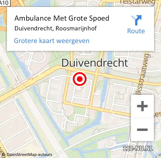 Locatie op kaart van de 112 melding: Ambulance Met Grote Spoed Naar Duivendrecht, Roosmarijnhof op 11 april 2018 23:58