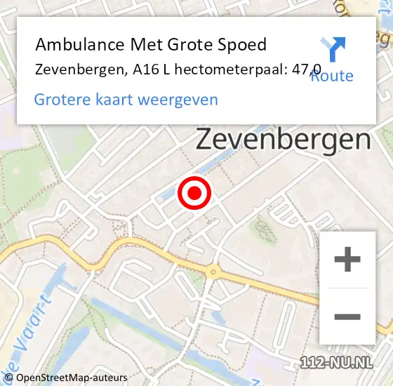 Locatie op kaart van de 112 melding: Ambulance Met Grote Spoed Naar Zevenbergen, A16 L hectometerpaal: 47,0 op 12 april 2018 16:35
