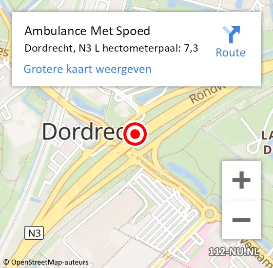Locatie op kaart van de 112 melding: Ambulance Met Spoed Naar Dordrecht, N3 R hectometerpaal: 9,3 op 12 april 2018 17:11