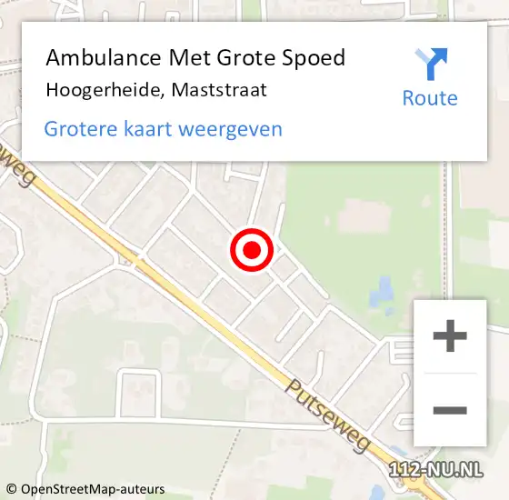 Locatie op kaart van de 112 melding: Ambulance Met Grote Spoed Naar Hoogerheide, Maststraat op 12 april 2018 17:36