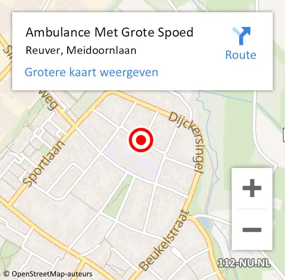 Locatie op kaart van de 112 melding: Ambulance Met Grote Spoed Naar Reuver, Meidoornlaan op 12 april 2018 23:48