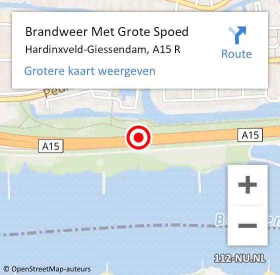 Locatie op kaart van de 112 melding: Brandweer Met Grote Spoed Naar Hardinxveld-Giessendam, A15 R op 12 april 2018 23:56