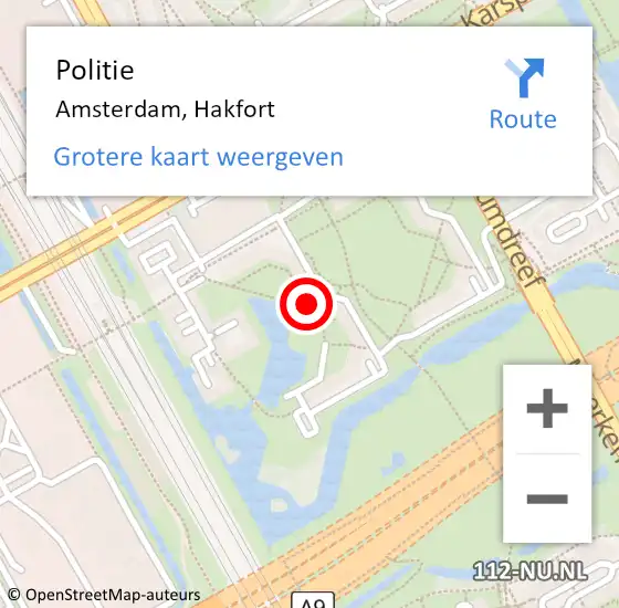 Locatie op kaart van de 112 melding: Politie Amsterdam, Hakfort op 13 april 2018 09:20