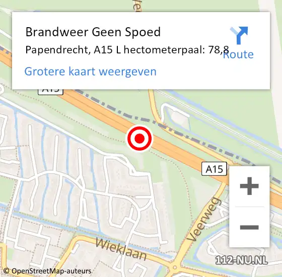 Locatie op kaart van de 112 melding: Brandweer Geen Spoed Naar Papendrecht, A15 L hectometerpaal: 78,8 op 13 april 2018 13:16