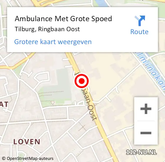 Locatie op kaart van de 112 melding: Ambulance Met Grote Spoed Naar Tilburg, Ringbaan Oost op 13 april 2018 13:21