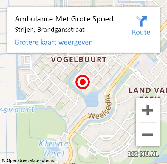 Locatie op kaart van de 112 melding: Ambulance Met Grote Spoed Naar Strijen, Brandgansstraat op 22 februari 2014 00:04