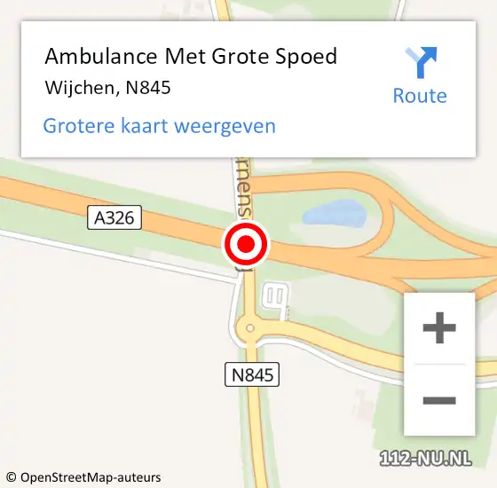 Locatie op kaart van de 112 melding: Ambulance Met Grote Spoed Naar Wijchen, N845 op 13 april 2018 16:53