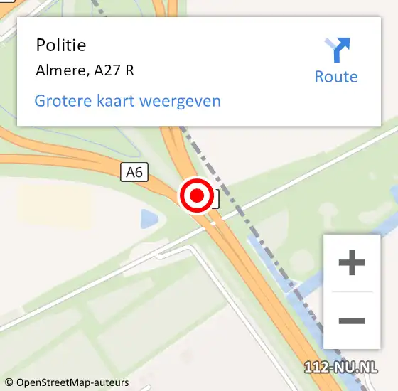 Locatie op kaart van de 112 melding: Politie Almere, A27 R op 13 april 2018 17:52