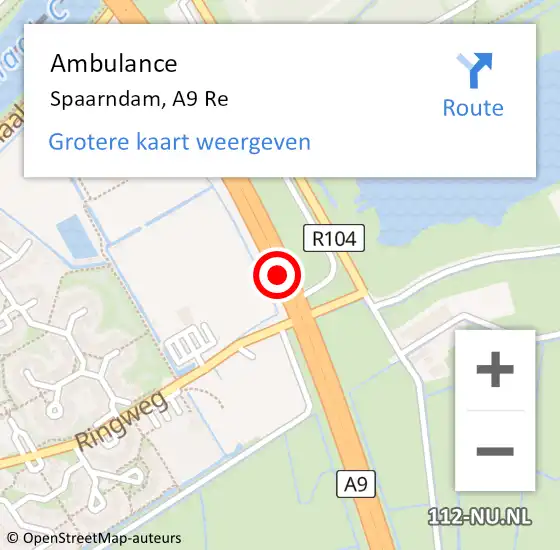 Locatie op kaart van de 112 melding: Ambulance Spaarndam, A9 Re op 13 april 2018 20:33