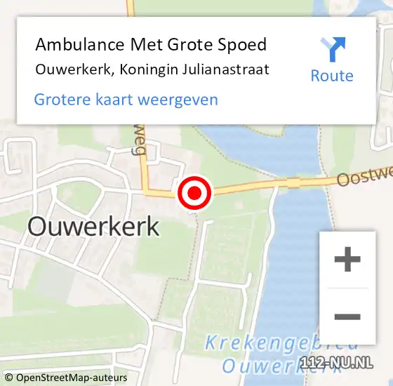 Locatie op kaart van de 112 melding: Ambulance Met Grote Spoed Naar Ouwerkerk, Koningin Julianastraat op 14 april 2018 01:19