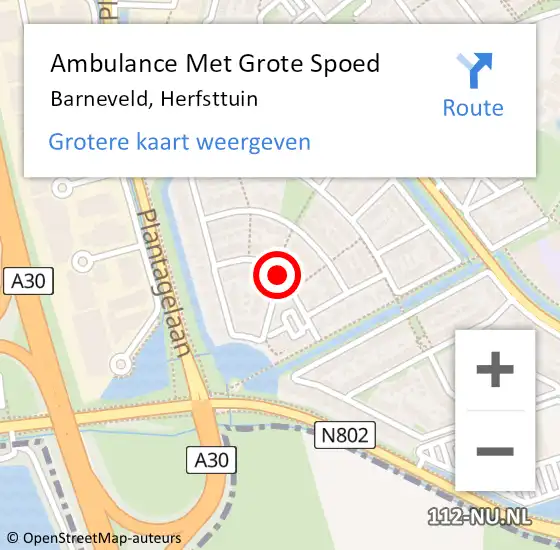 Locatie op kaart van de 112 melding: Ambulance Met Grote Spoed Naar Barneveld, Herfsttuin op 14 april 2018 02:37