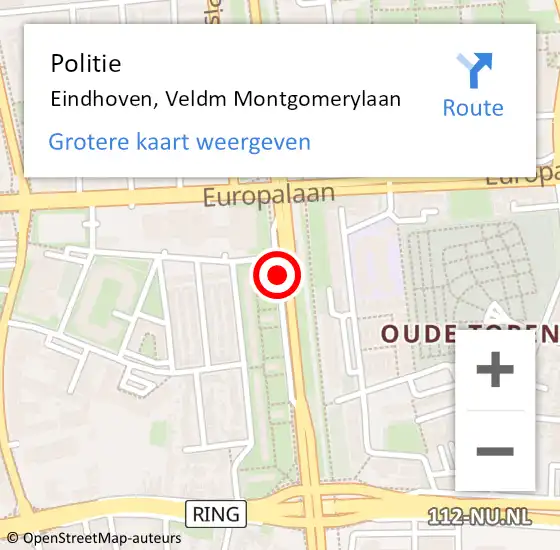 Locatie op kaart van de 112 melding: Politie Eindhoven, Veldmaarschalk Montgomerylaan op 14 april 2018 19:03