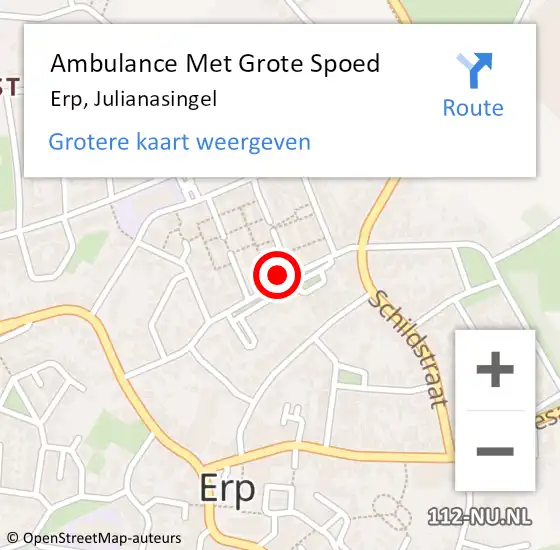 Locatie op kaart van de 112 melding: Ambulance Met Grote Spoed Naar Erp, Julianasingel op 15 april 2018 00:10