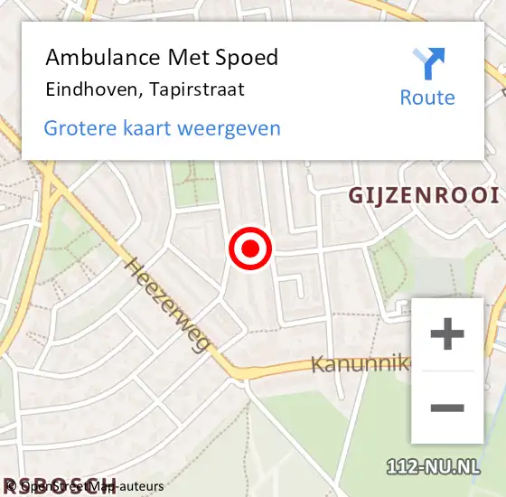 Locatie op kaart van de 112 melding: Ambulance Met Spoed Naar Eindhoven, Tapirstraat op 15 april 2018 00:38