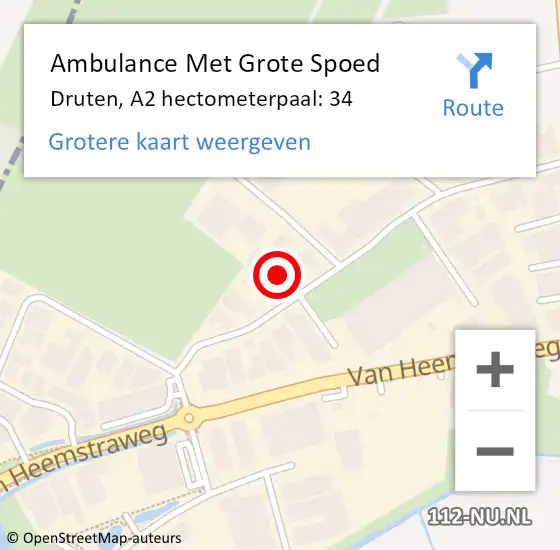 Locatie op kaart van de 112 melding: Ambulance Met Grote Spoed Naar Druten, A2 hectometerpaal: 34 op 15 april 2018 00:41