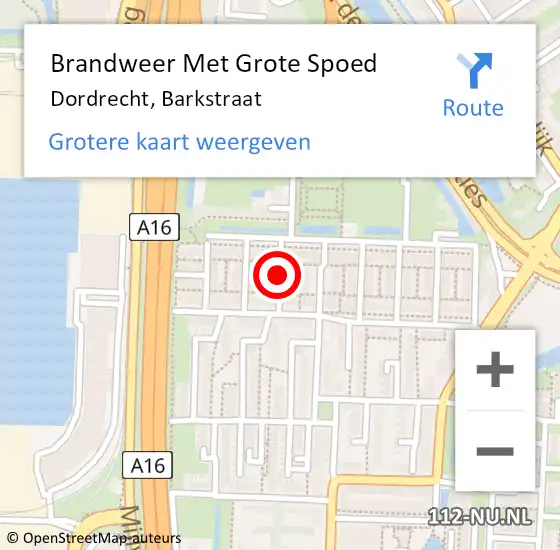 Locatie op kaart van de 112 melding: Brandweer Met Grote Spoed Naar Dordrecht, Barkstraat op 15 april 2018 01:03