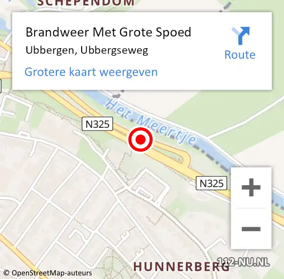 Locatie op kaart van de 112 melding: Brandweer Met Grote Spoed Naar Nijmegen, Ubbergseweg op 15 april 2018 03:12