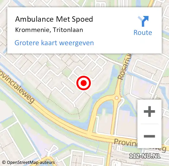 Locatie op kaart van de 112 melding: Ambulance Met Spoed Naar Krommenie, Tritonlaan op 15 april 2018 10:38